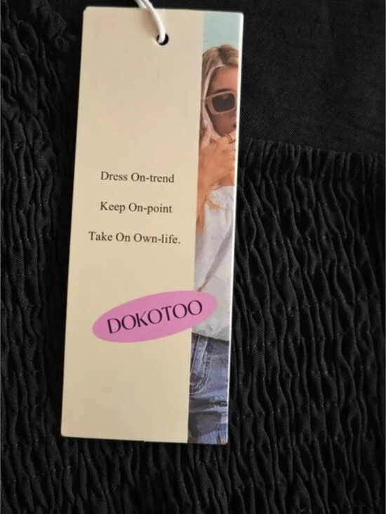 Dokotoo Women's XL Black Smocked Long Sleeve Mini Dress Scoop Neck Button Detail - Picture 4 of 11